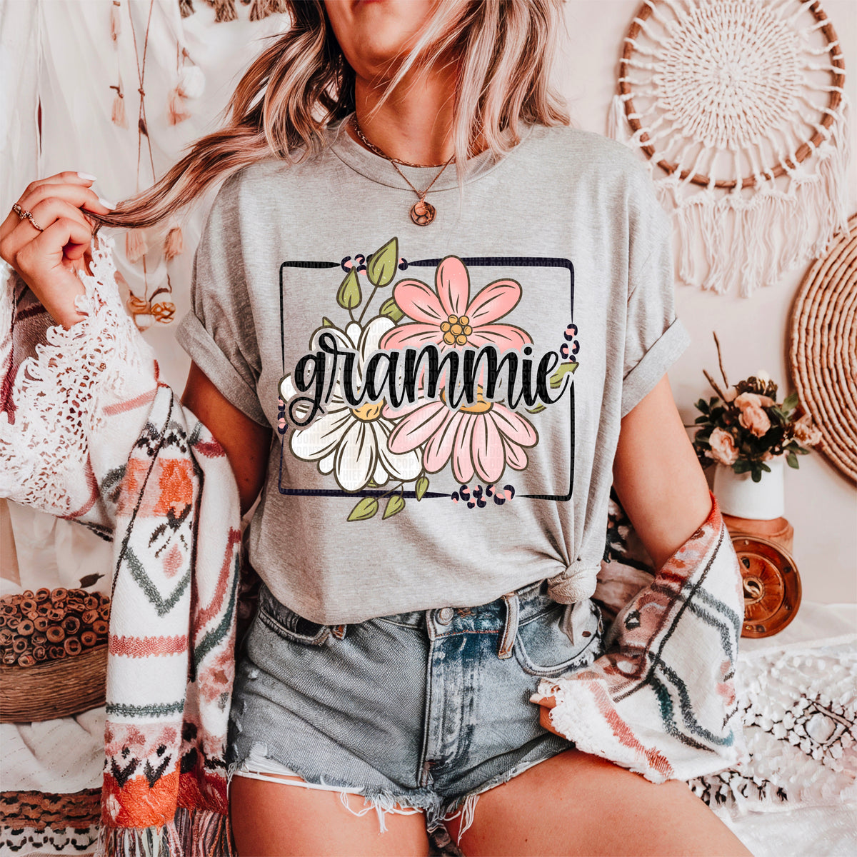 Grammie Spring Floral Titles DTF transfer