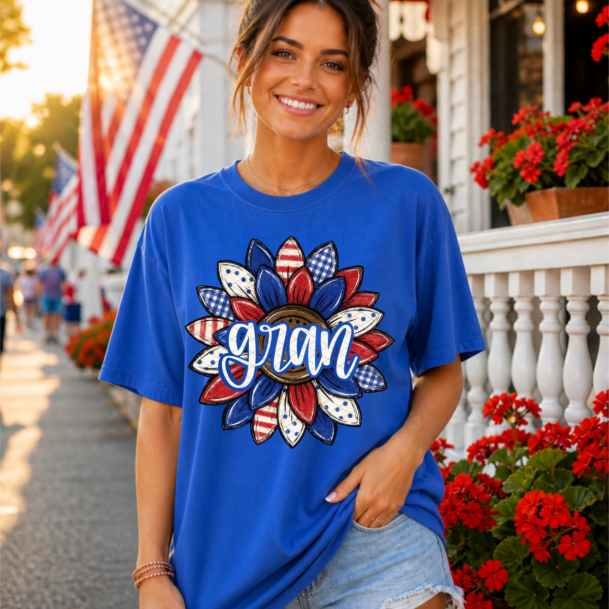 Gran BLUE outline patriotic sunflower (SDD) DTF Transfer