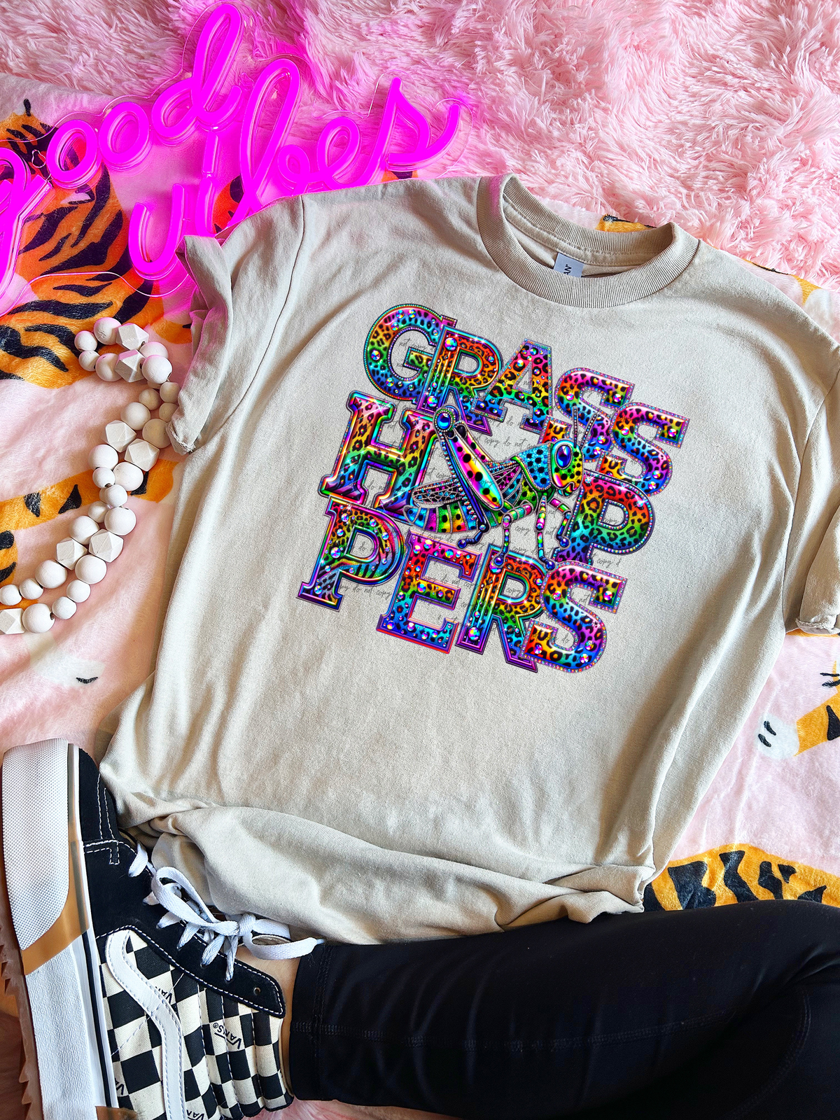 Grasshoppers Rainbow Leopard Rhinestone 46102 DTF transfer