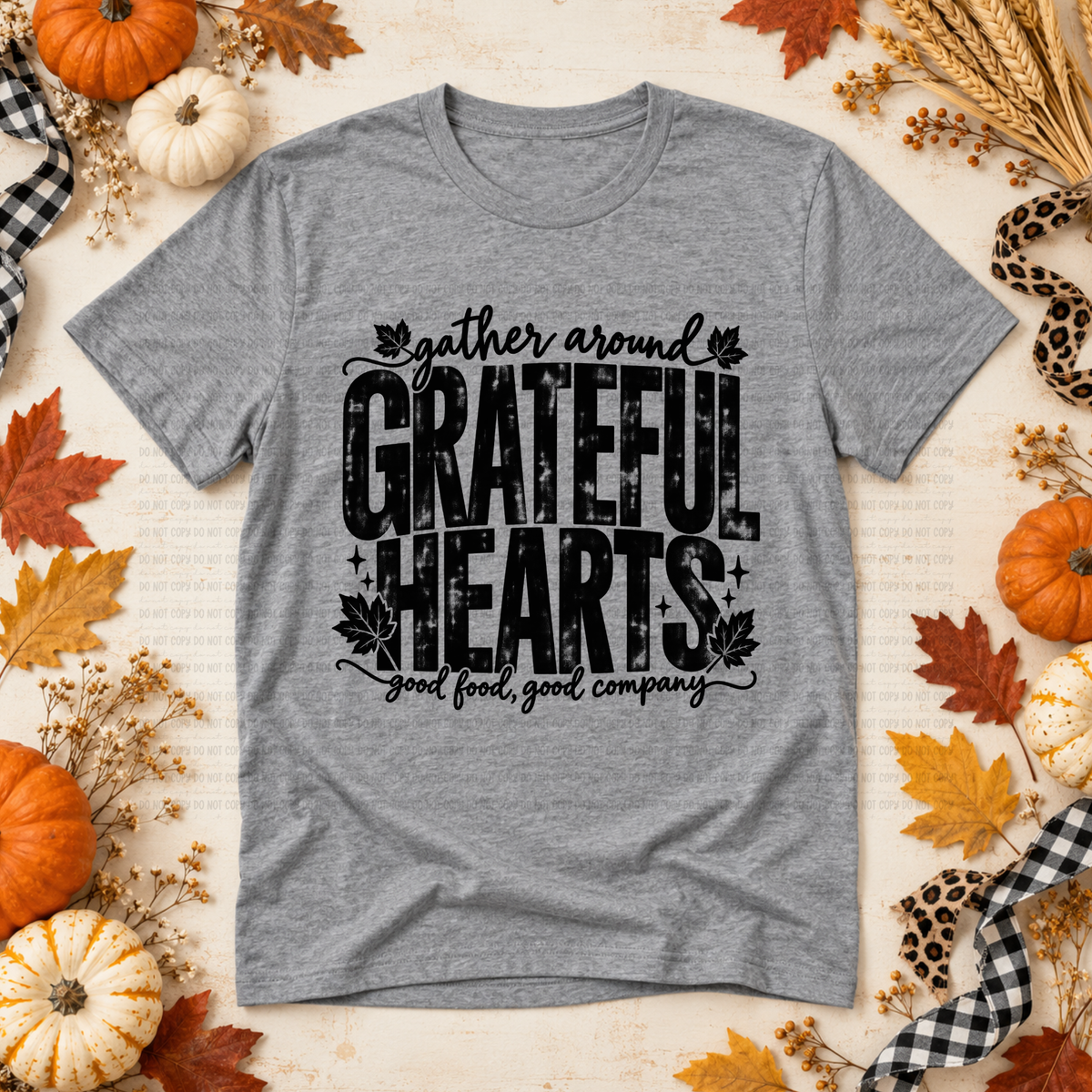 Grateful hearts gather around good food good company BLACK (Revel) DTF Transfer