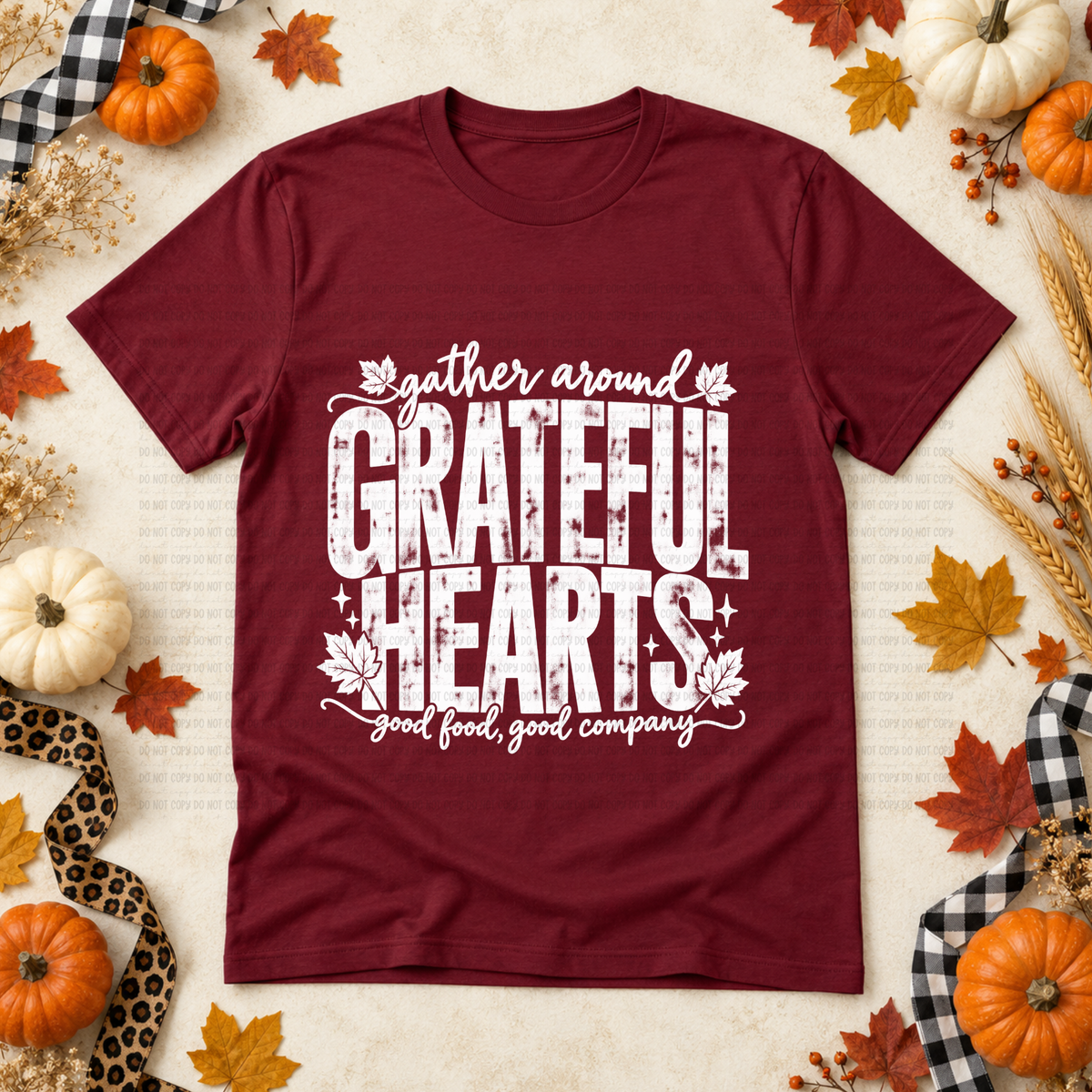 Grateful hearts gather around good food good company WHITE (Revel) DTF Transfer
