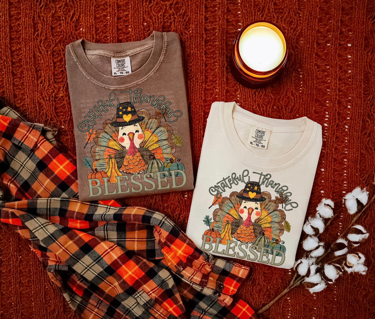 Grateful thankful blessed turkey with hat (SCG) DTF Transfer