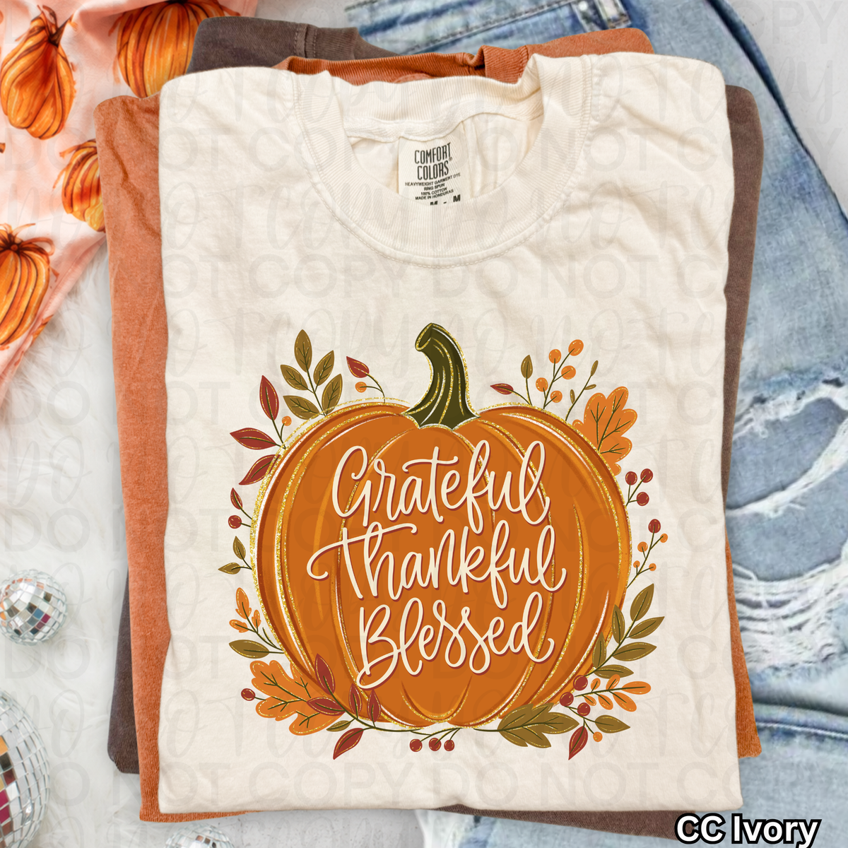 Pumpkin with Grateful Thankful Blessed wording (UAC) DTF Transfer