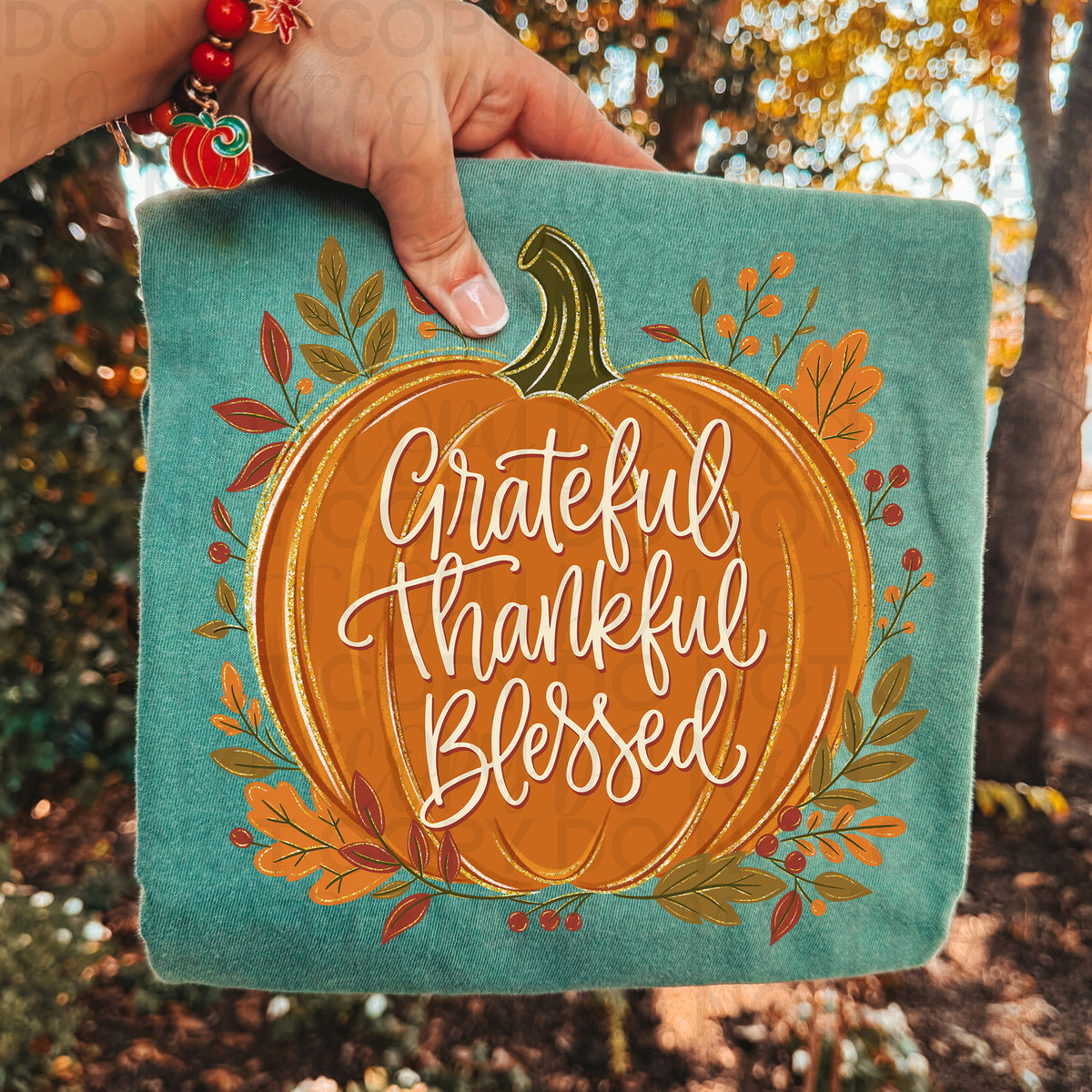Pumpkin with Grateful Thankful Blessed wording (UAC) DTF Transfer