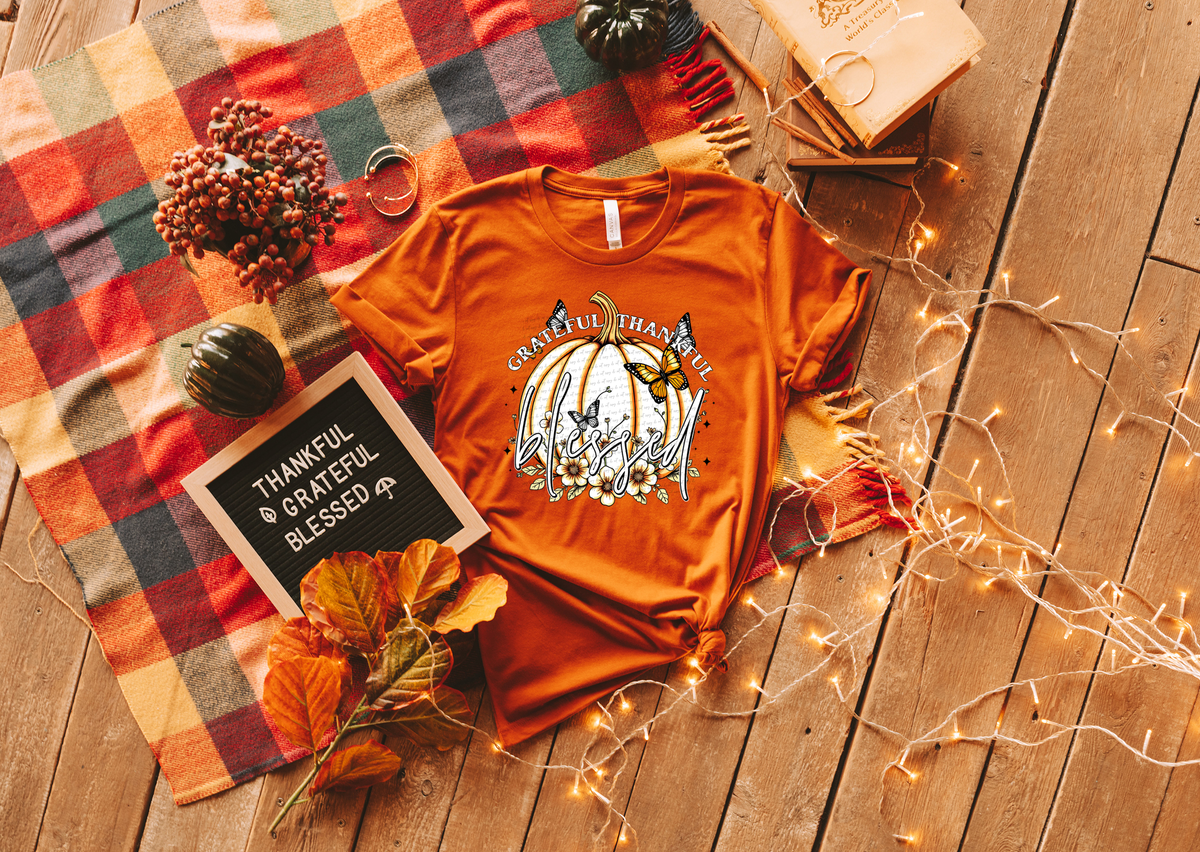 Grateful Thankful Blessed Pumpkin Butterflies 63125 DTF transfer