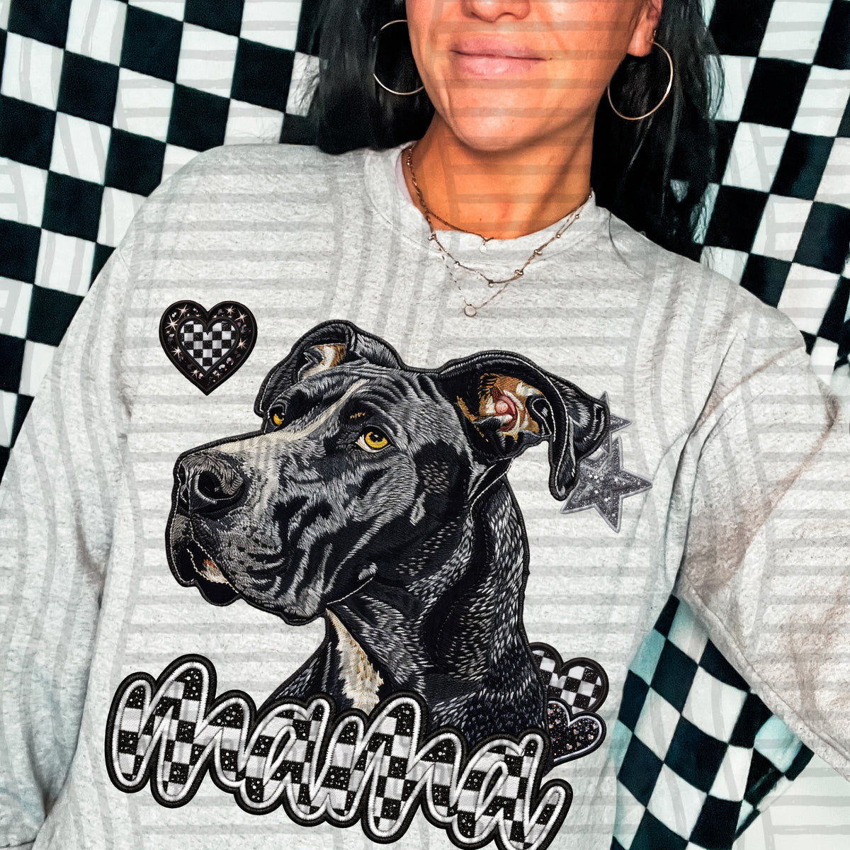 Great dane mama checkered font (DKD) DTF Transfer