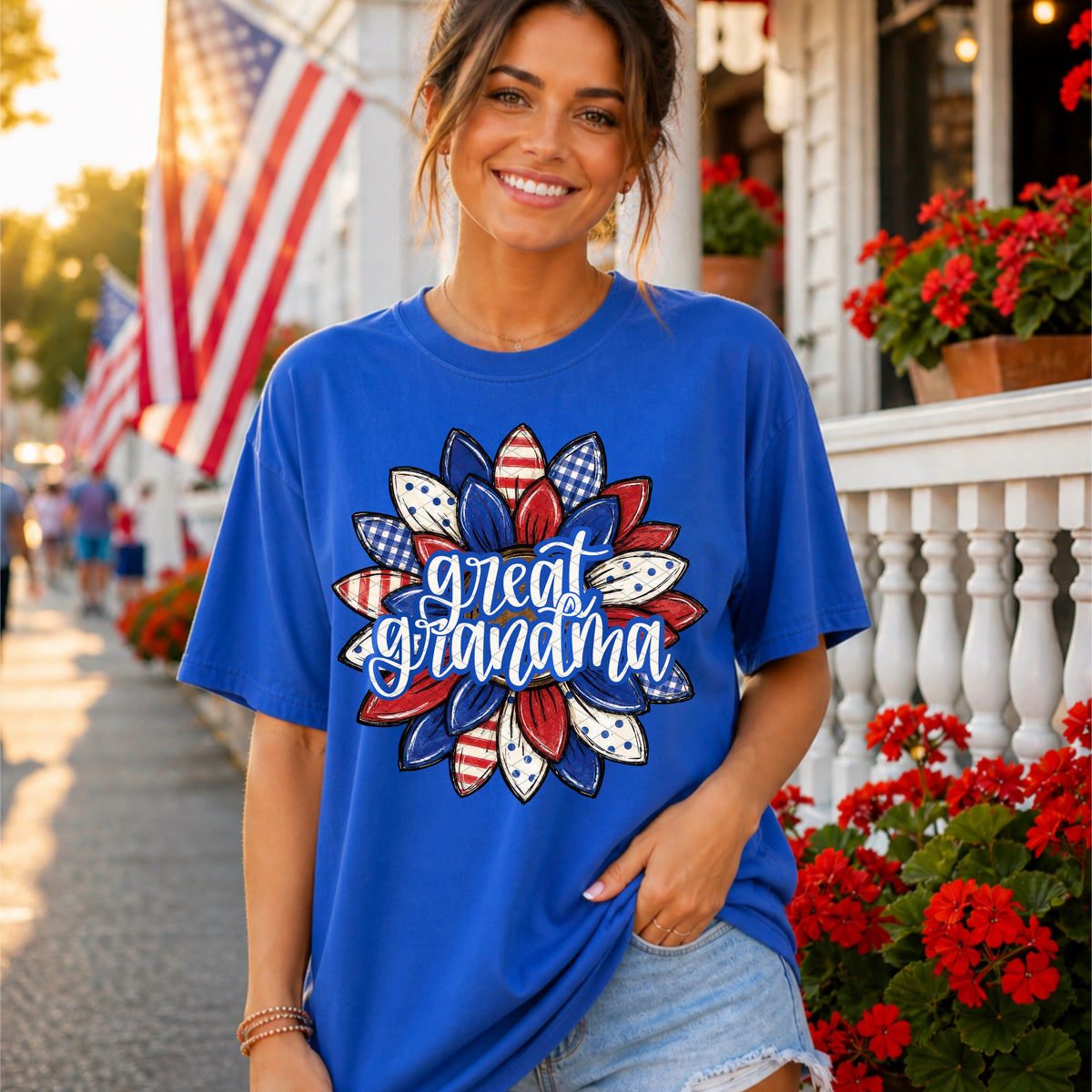 Great Grandma BLUE outline patriotic sunflower (SDD) DTF Transfer