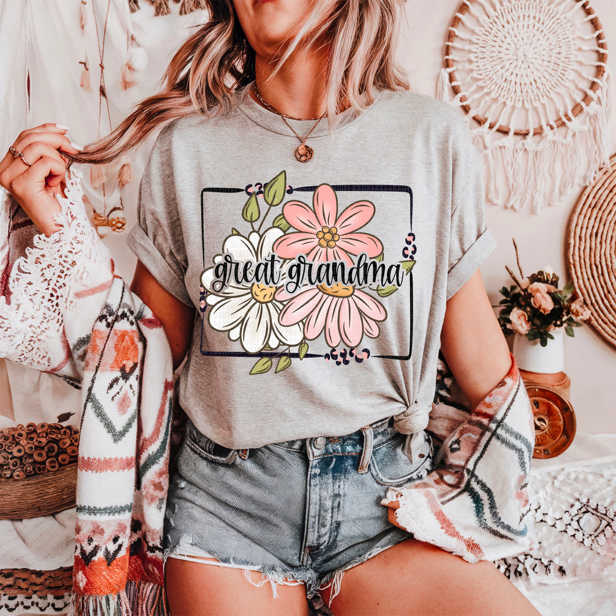 Great Grandma Spring Floral Titles DTF transfer