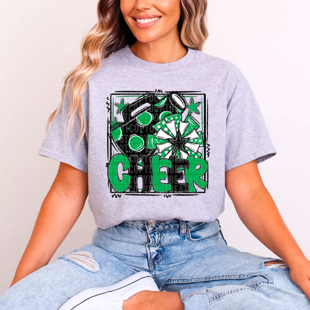 Cheer green and black with frame (SDD) 99320 DTF transfer