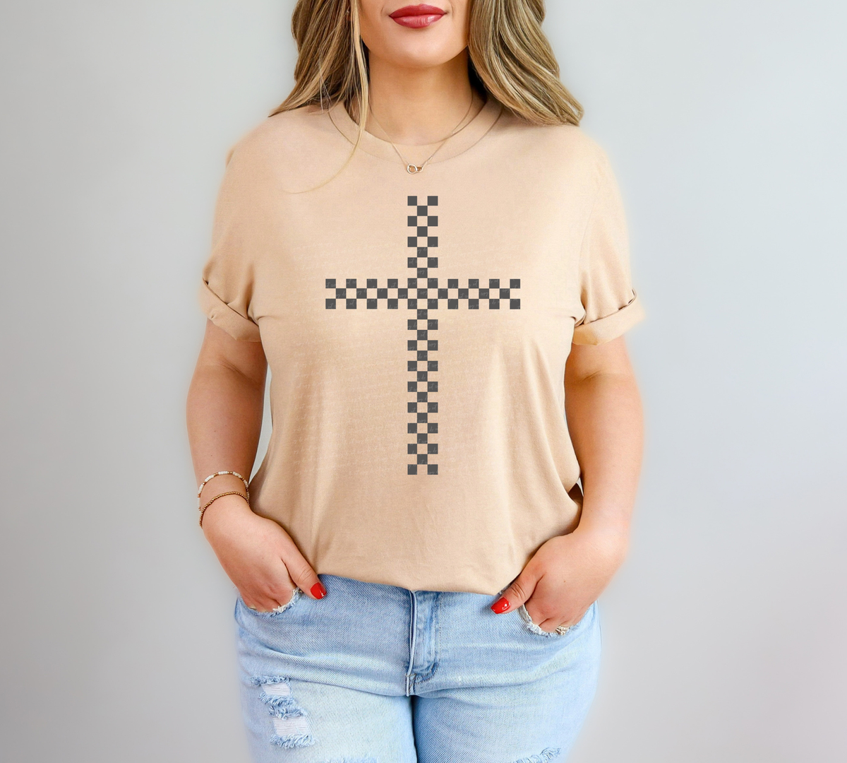 Grey Checkered Cross 86688 DTF Transfer