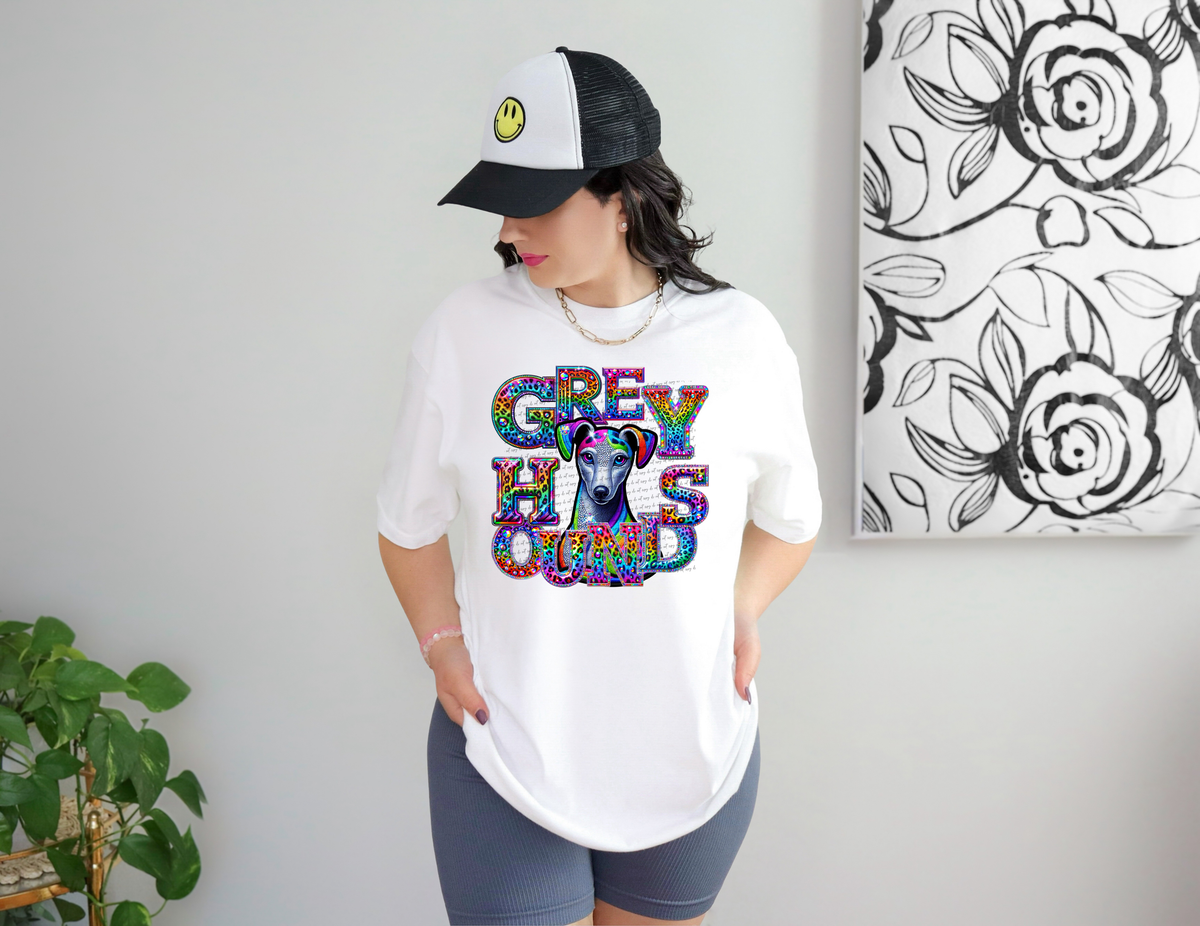 Grey Hounds Mascots Rhinestone Leopard Rainbow 42881 DTF transfer