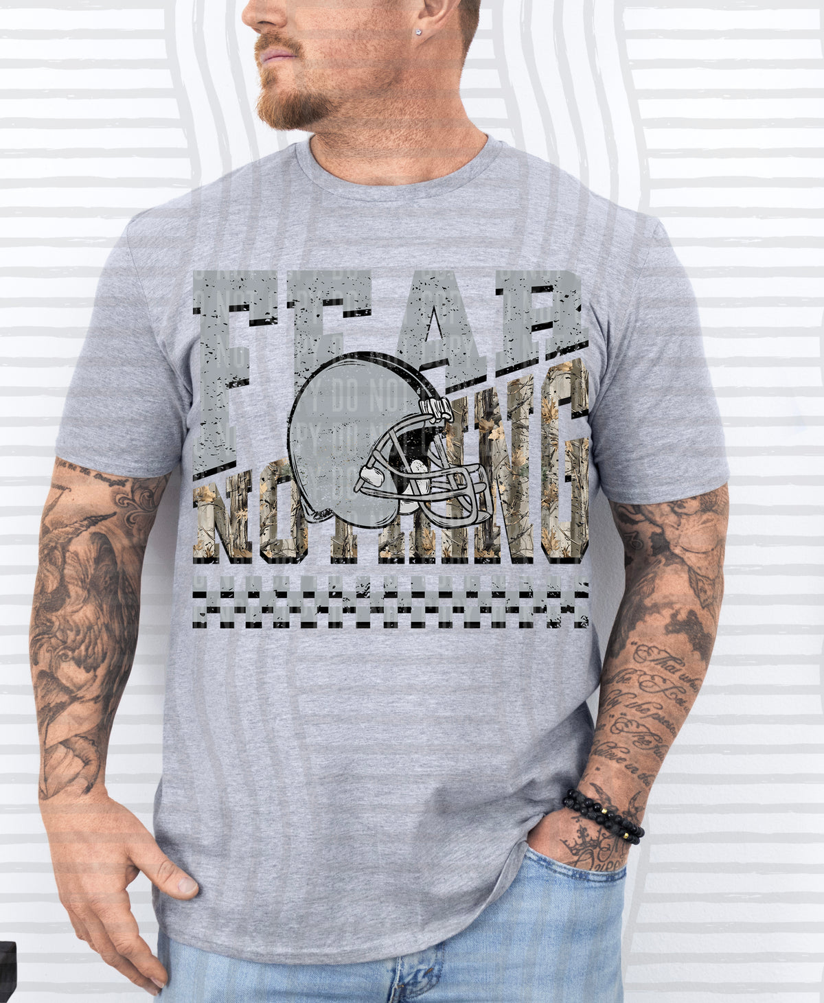 Grey and camo fear nothing (Caplinger) DTF Transfer