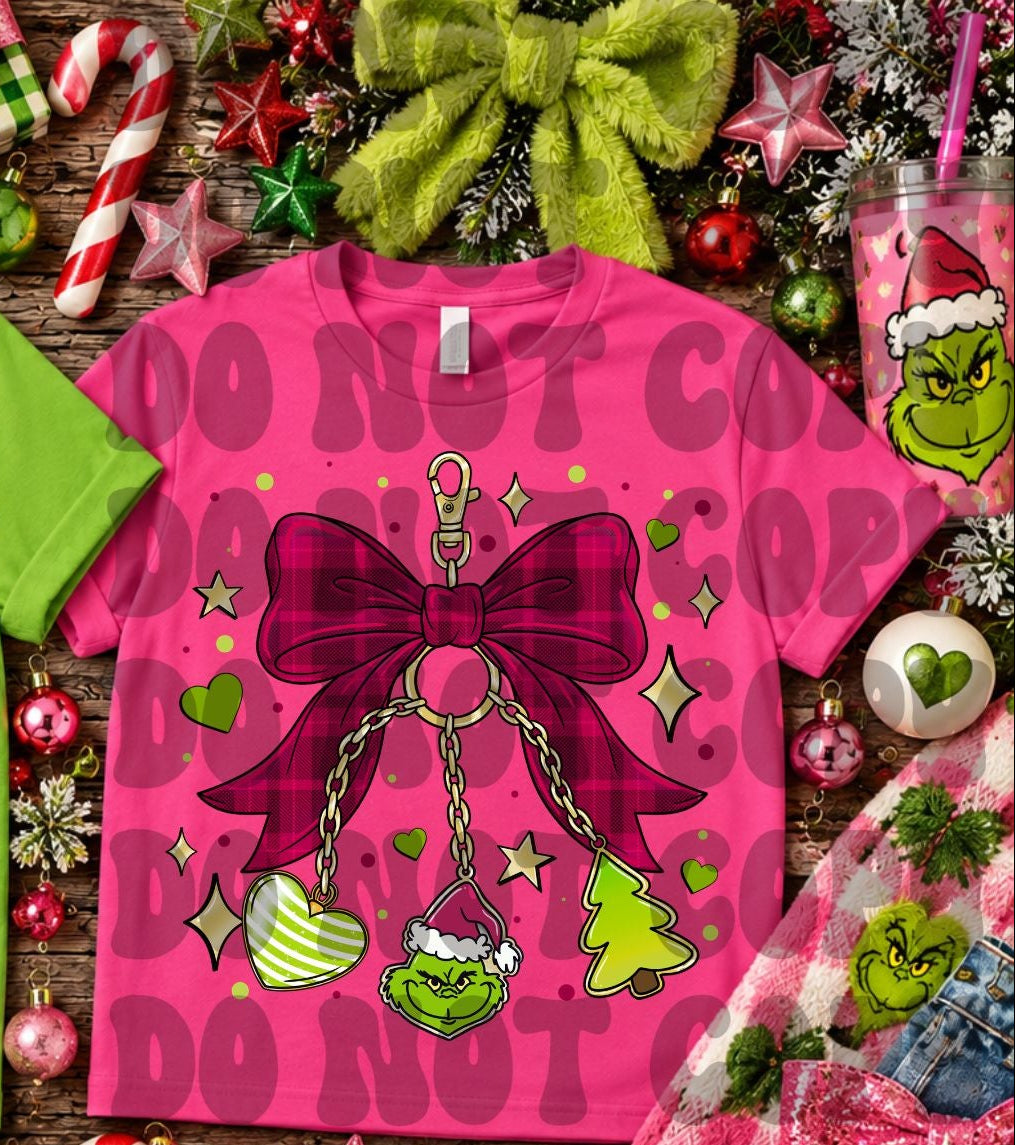 G man keychain with pink plaid bow (Starlight) DTF