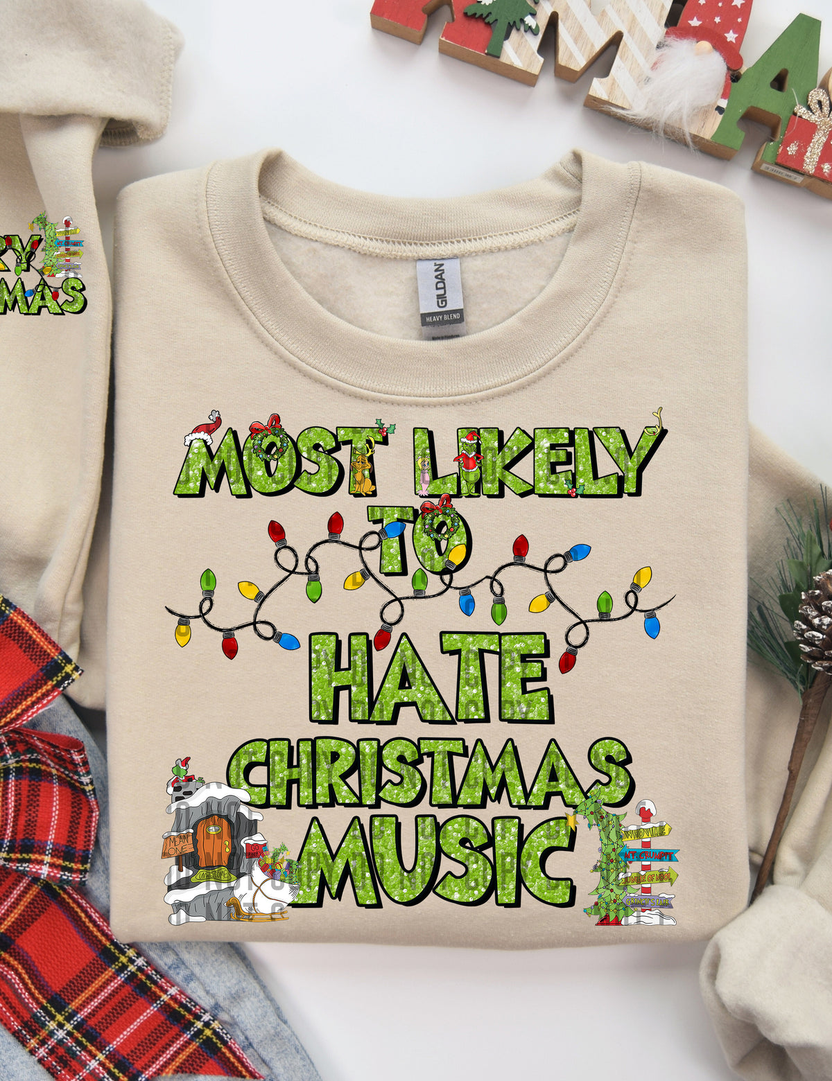 Most Likely To Hate Christmas Music (Front Print) 69101 DTF transfer
