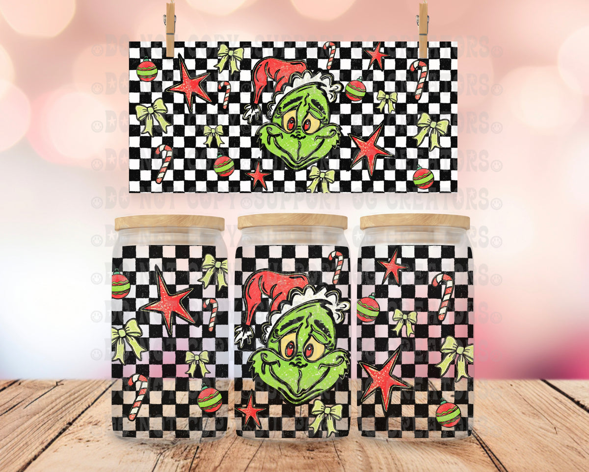 Merry Gmas checkered background red stars (RRD) UV DTF WRAP