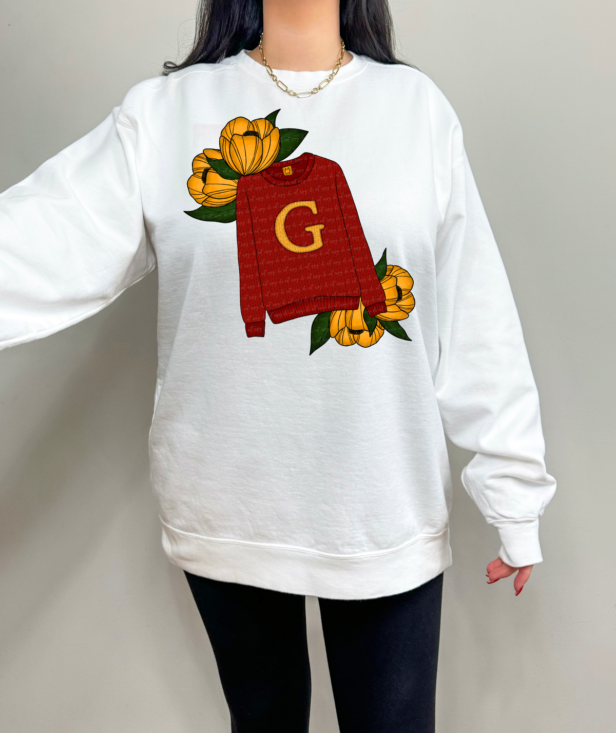 Gryff Red Sweater Floral HP 115973 DTF transfer