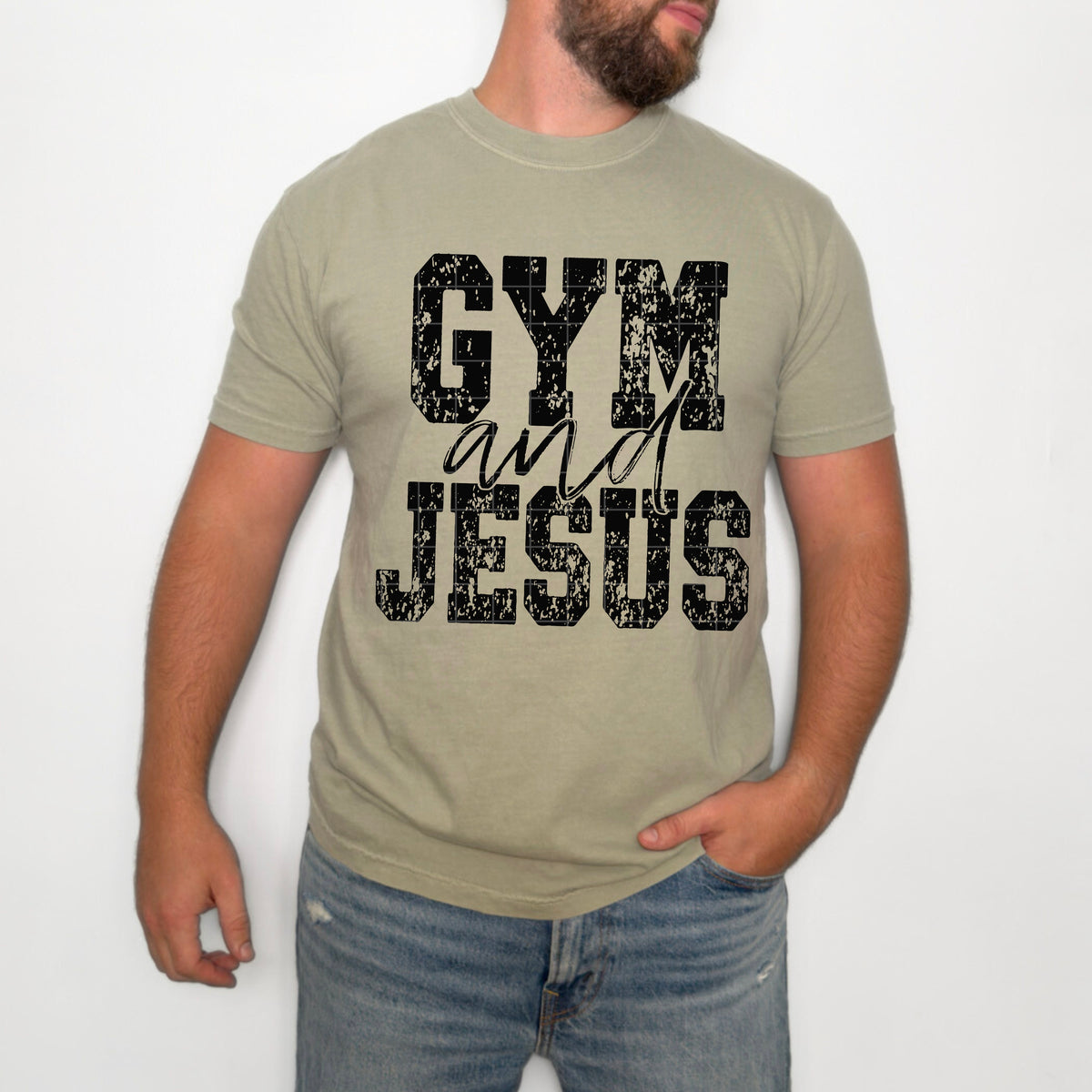 Gym and Jesus distressed BLACK (SDD) DTF Transfer