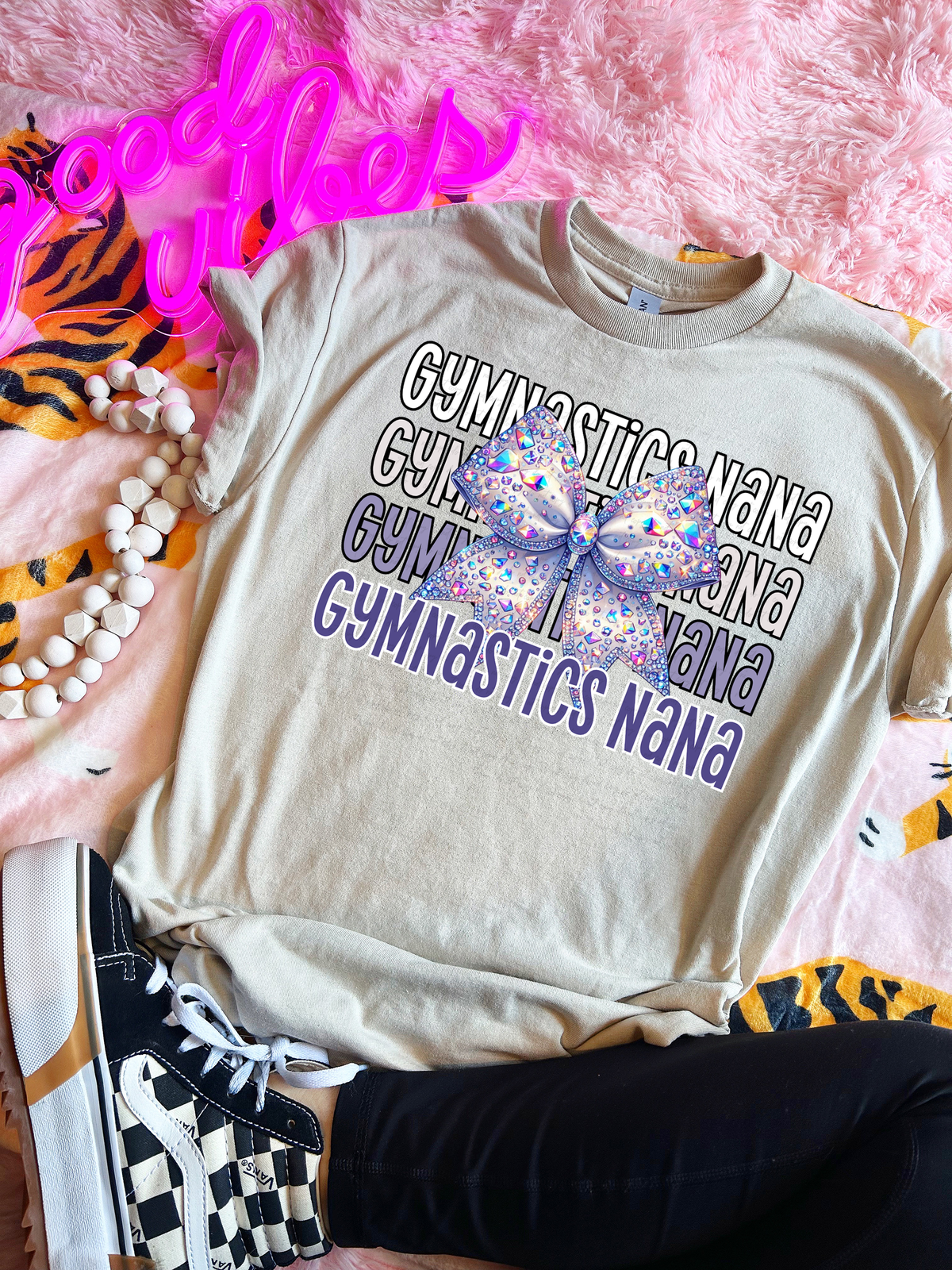 Gymnastic Nana Stacked Purple Bow 117793 DTF transfer