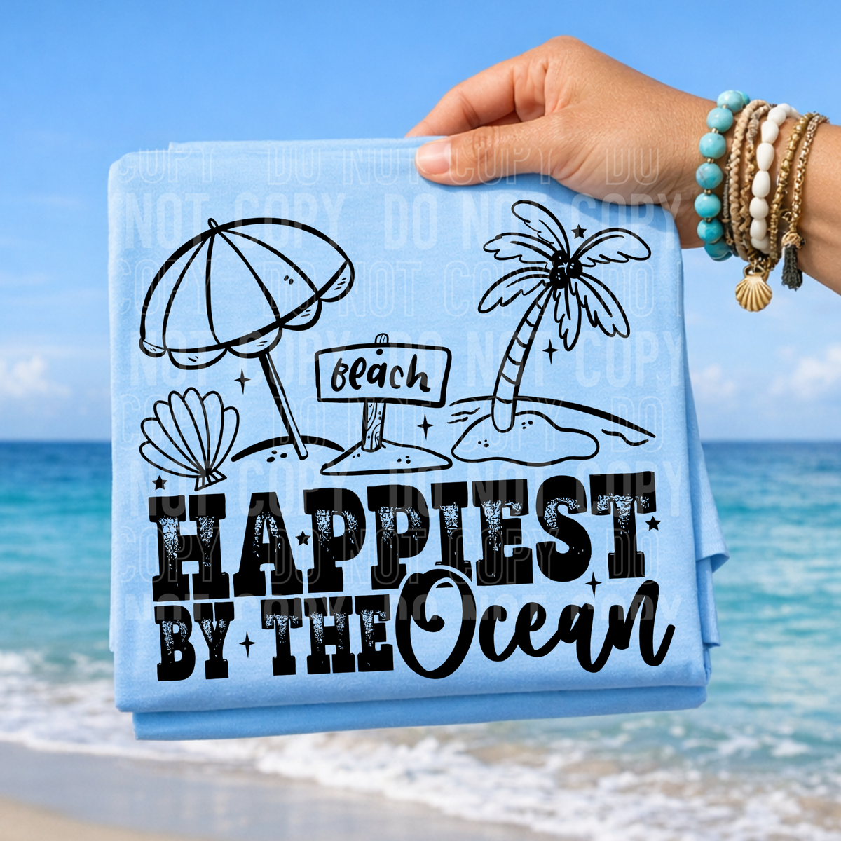 Happiest by the ocean black font (SBB) Sunday Special DTF transfer