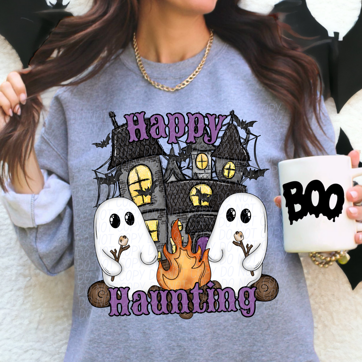 Happy haunting with house and ghost CITY DTF transfer