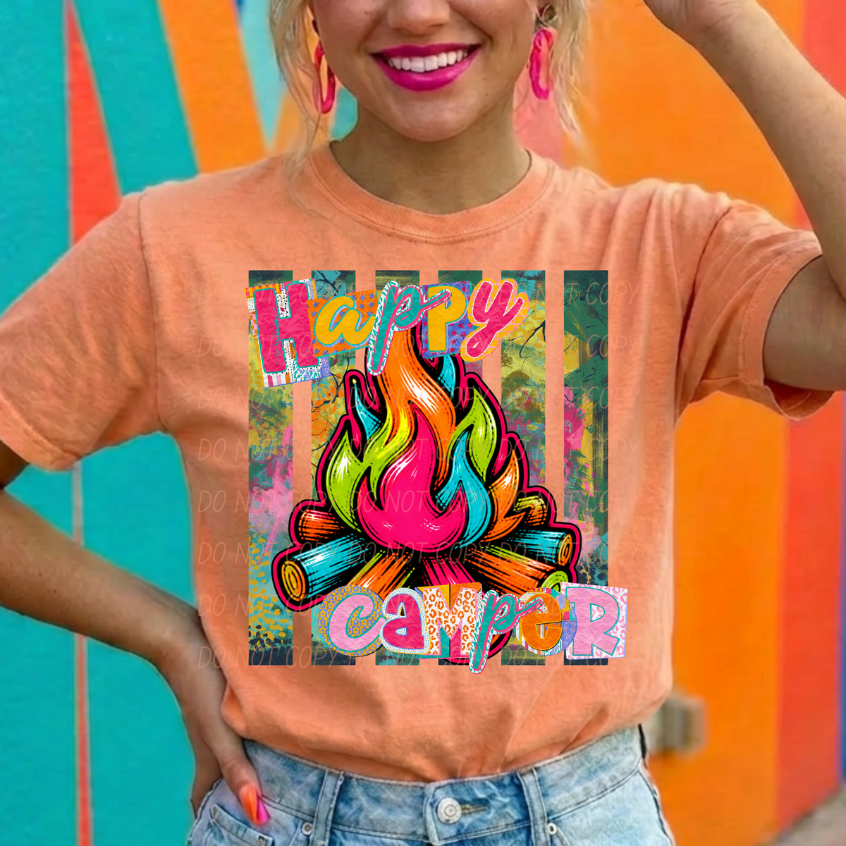 Happy camper bonfire with stripes (City) DTF Transfer
