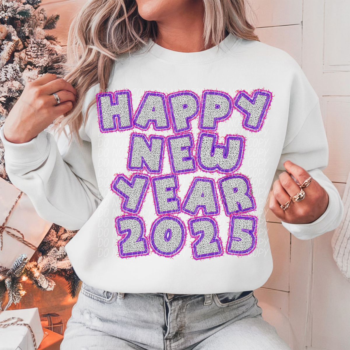 Happy New Year 2025 Pink Purple Outline 74213 DTF Transfer