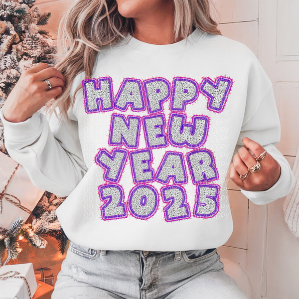 Happy New Year 2025 Pink Purple Outline 74213 DTF Transfer
