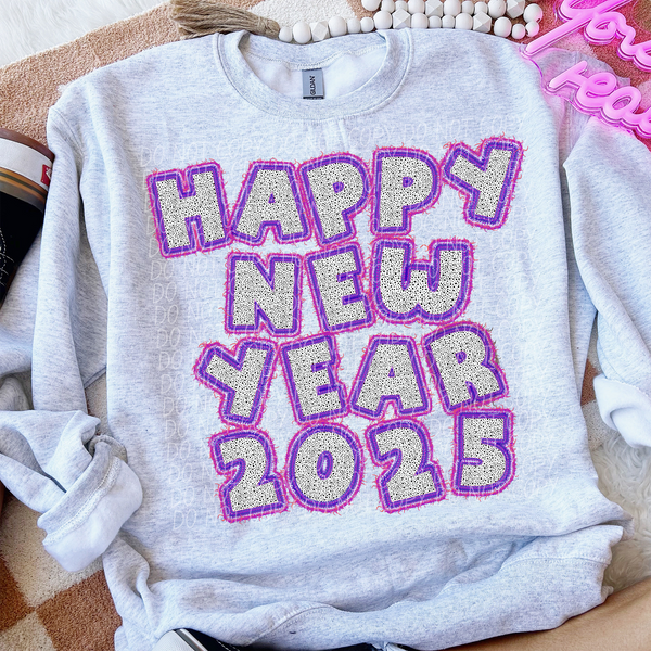 Happy New Year 2025 Pink Purple Outline 74213 DTF Transfer