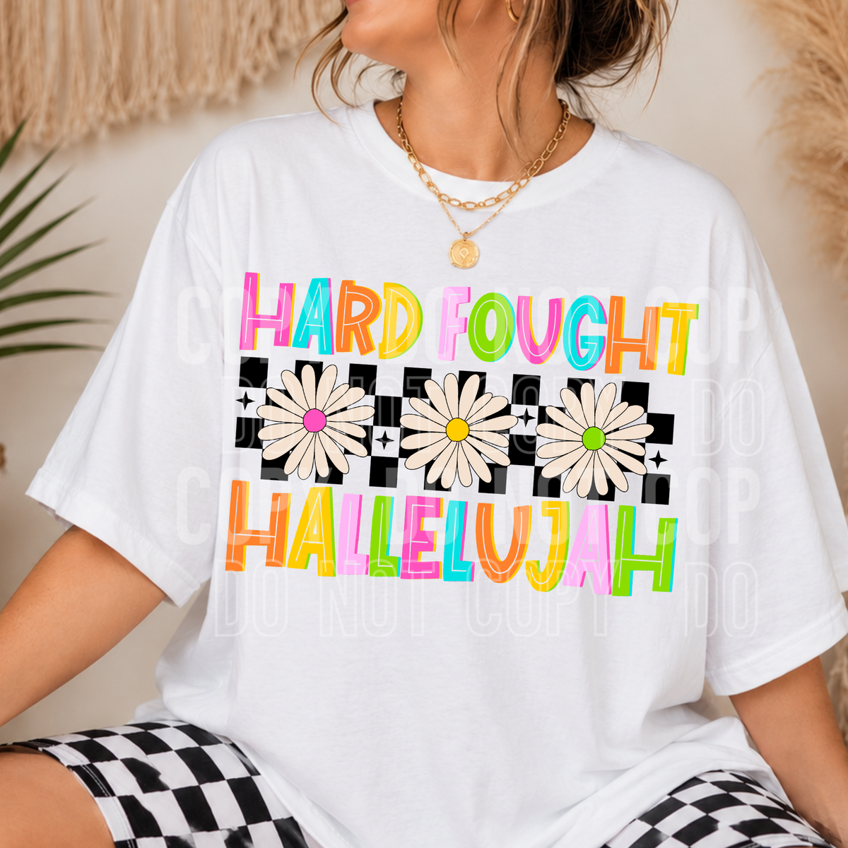 Hard fought hallelujah checkered flowers (SBB) DTF Transfer