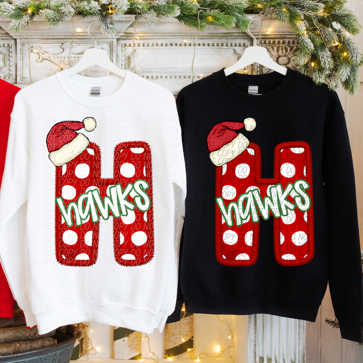 H Hawks Christmas Faux Embroidery (CITY) 66307 DTF transfer