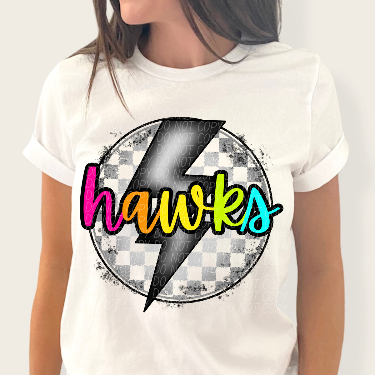 Hawks BRIGHT COLORS FONT lightning bolt circle CITY DTF transfer