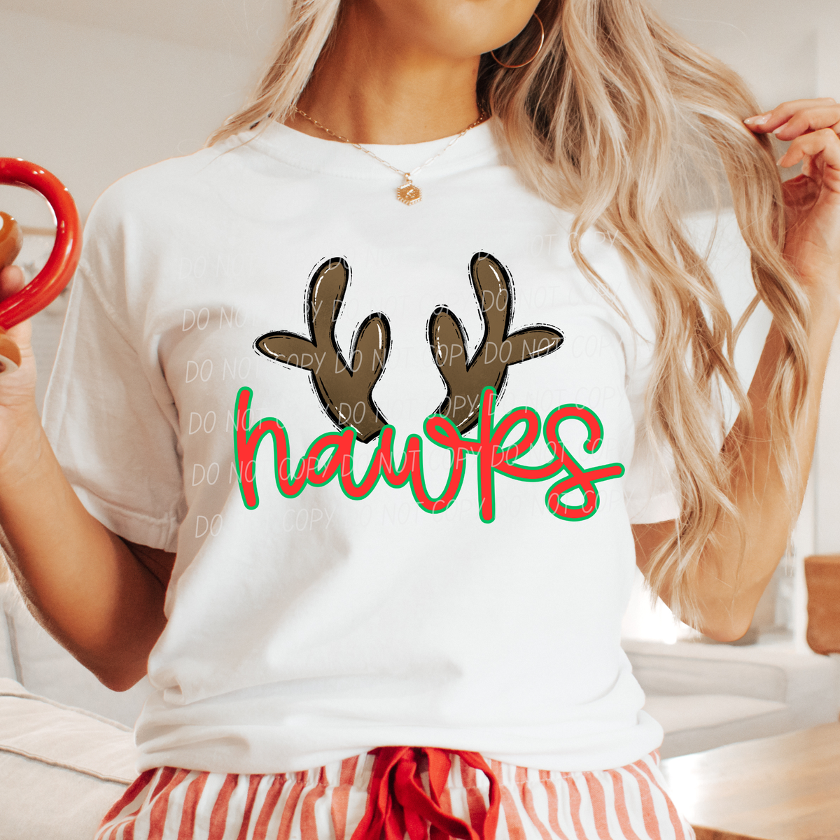Hawks with reindeer antler (city) DTF Transfer