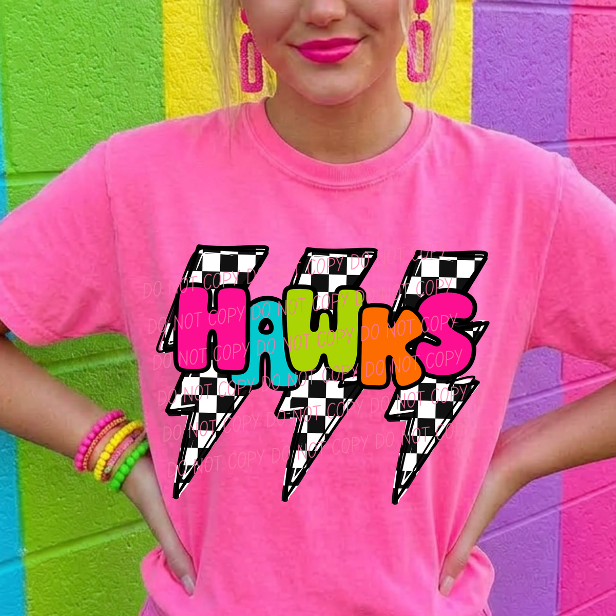 Hawks multi color with lightning bolt background (city) DTF Transfer