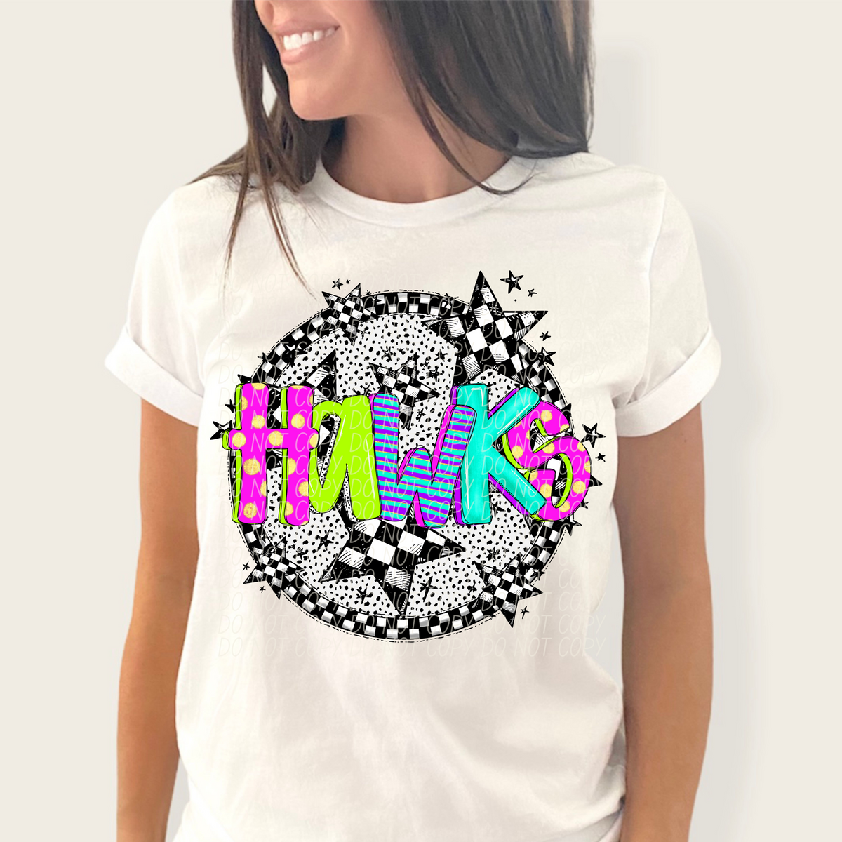 Hawks neon checkered CITY DTF transfers