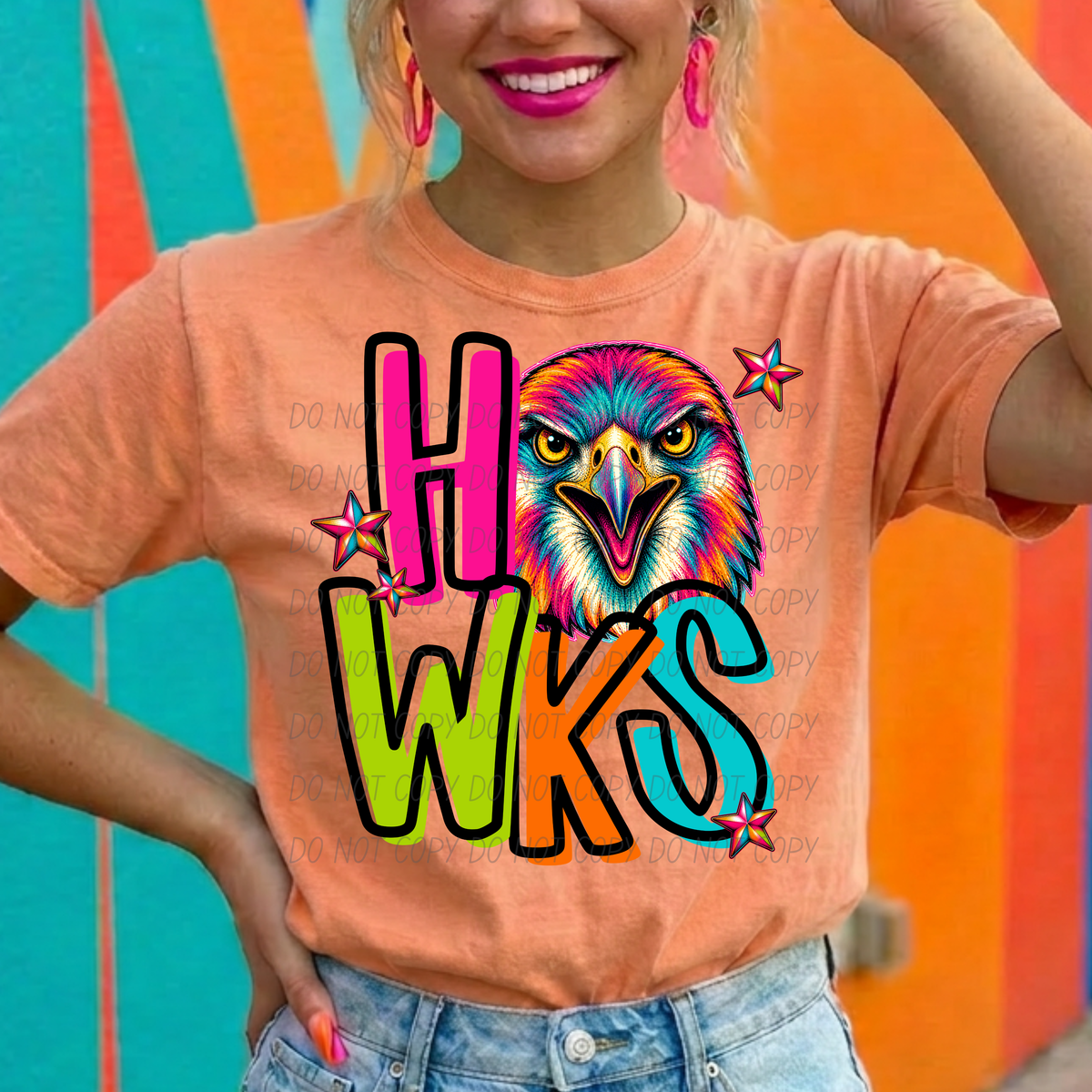 hawks (2) rainbow stacked with head (city) DTF Transfer