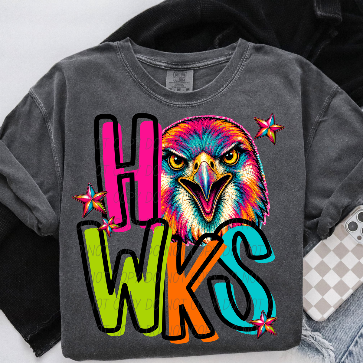 hawks rainbow stacked with head (city) DTF Transfer