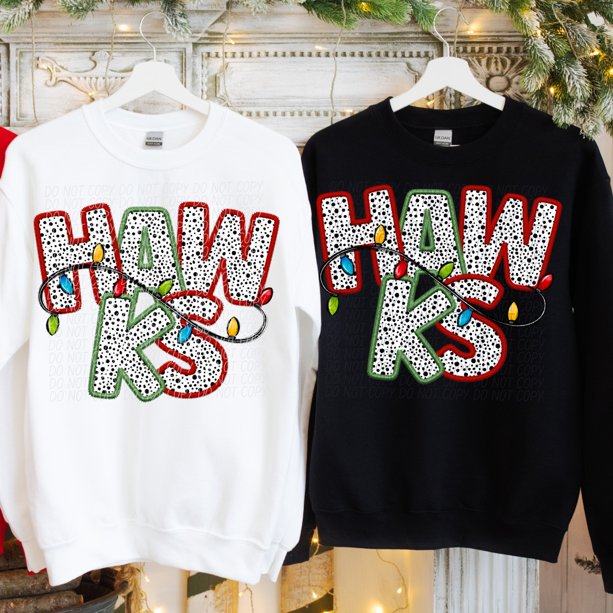 Hawks Christmas Light Mascots (City) DTF Transfer