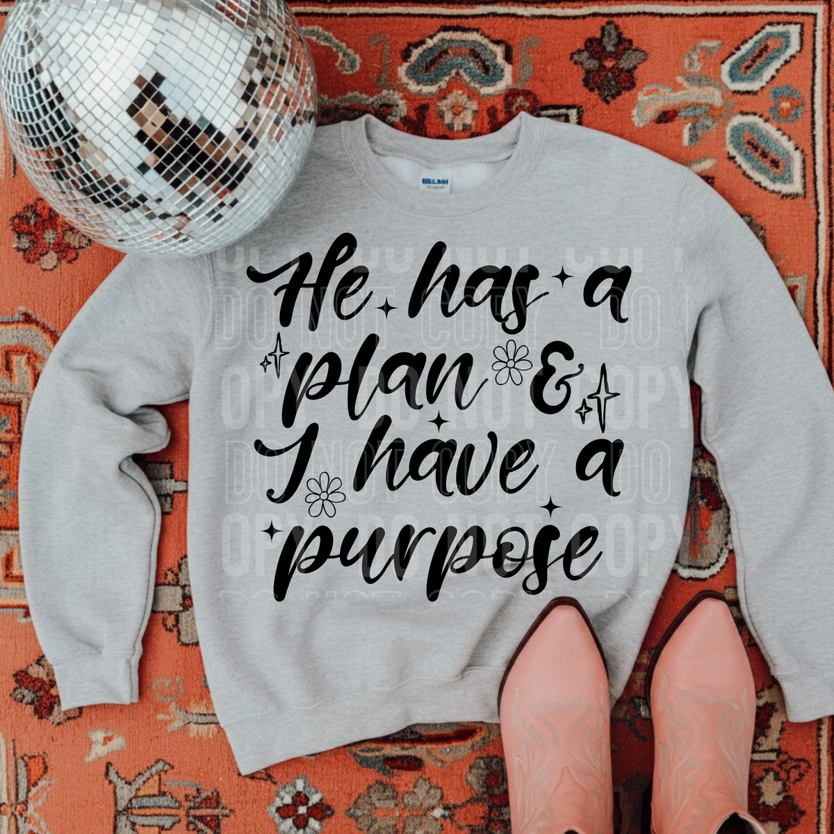He has a plan BLACK cursive (SBB) DTF Transfer