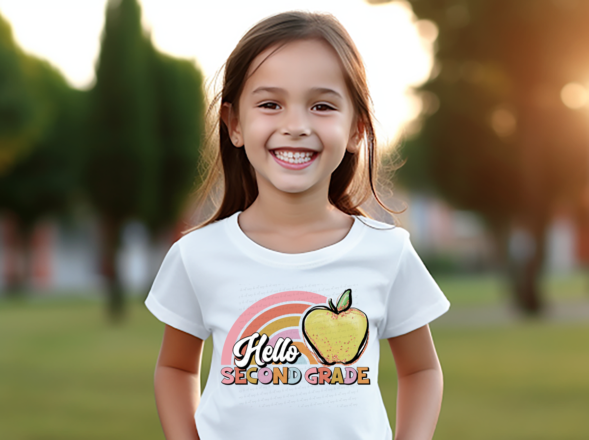 Hello Second Grade Rainbow Apple 116446 DTF Transfer