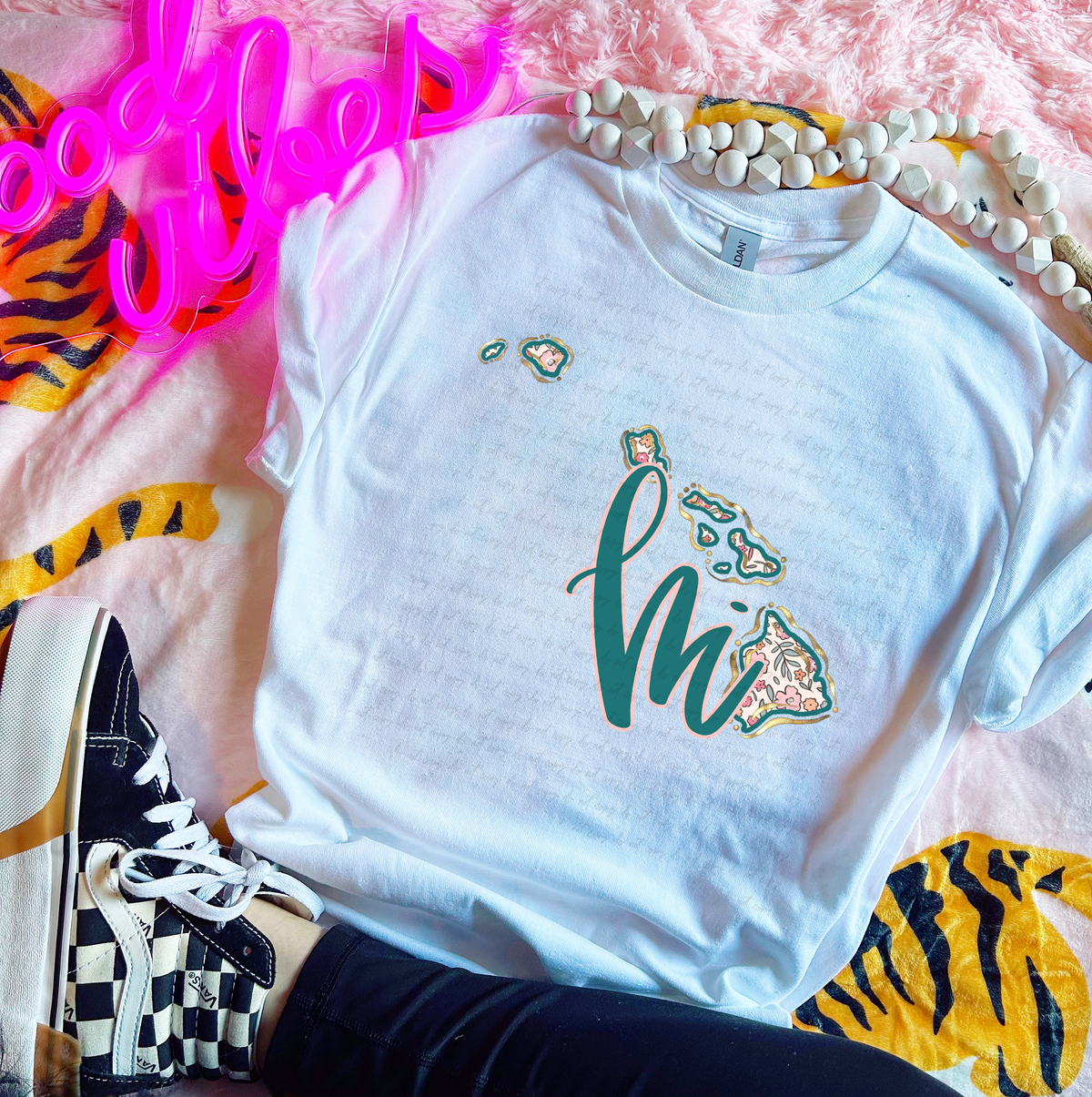 HI Hawaii Floral State Gold Outline 110119 DTF transfer