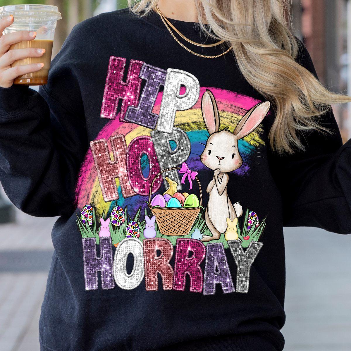 Hip hop horray sequin with bunny (CITY) 24291 DTF transfer