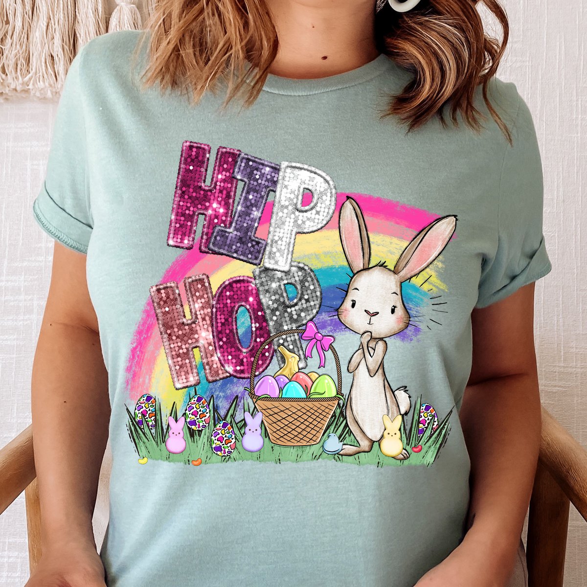 Hip hop sequin with bunny  (CITY) 24290 DTF transfer