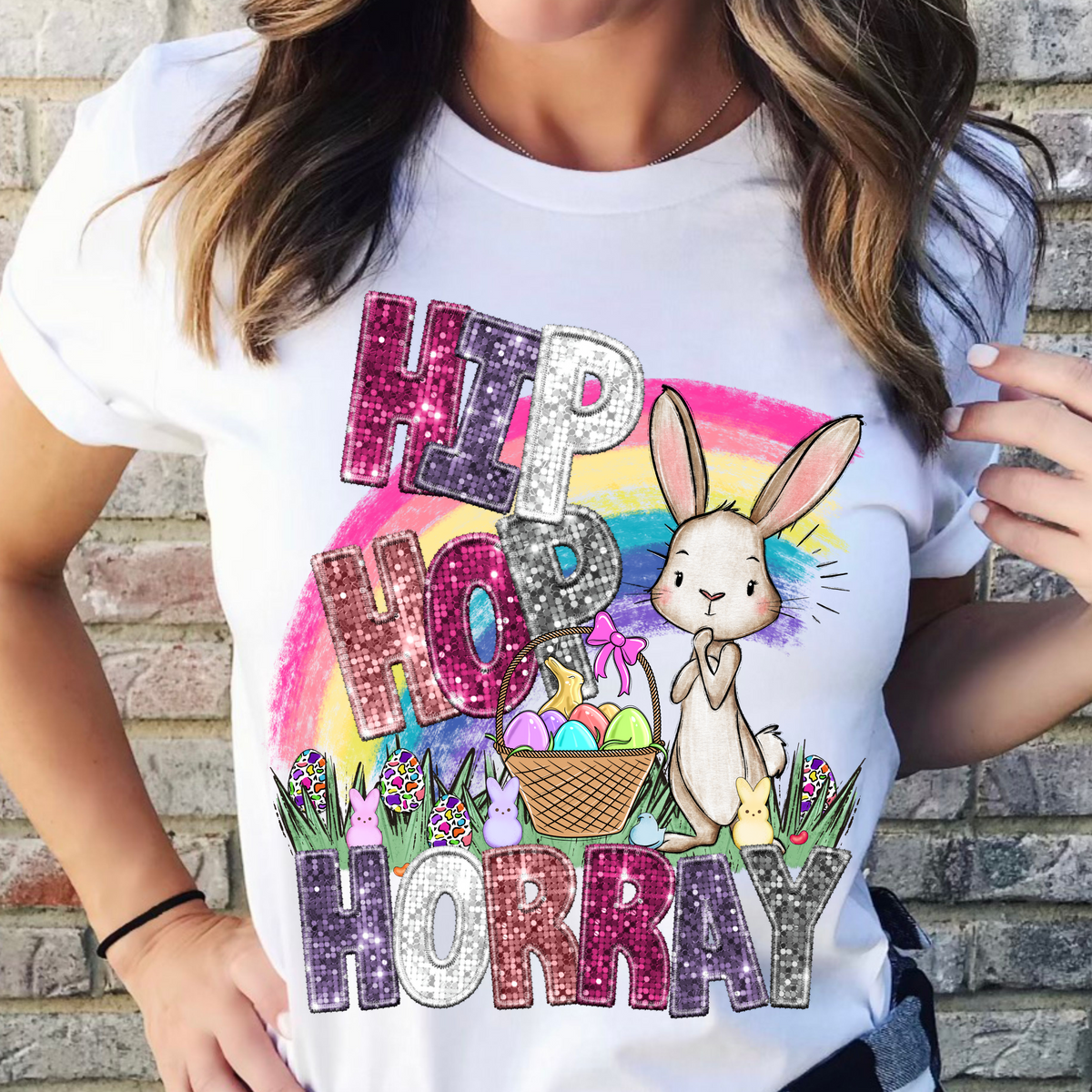 Hip hop horray sequin with bunny (CITY) 24291 DTF transfer