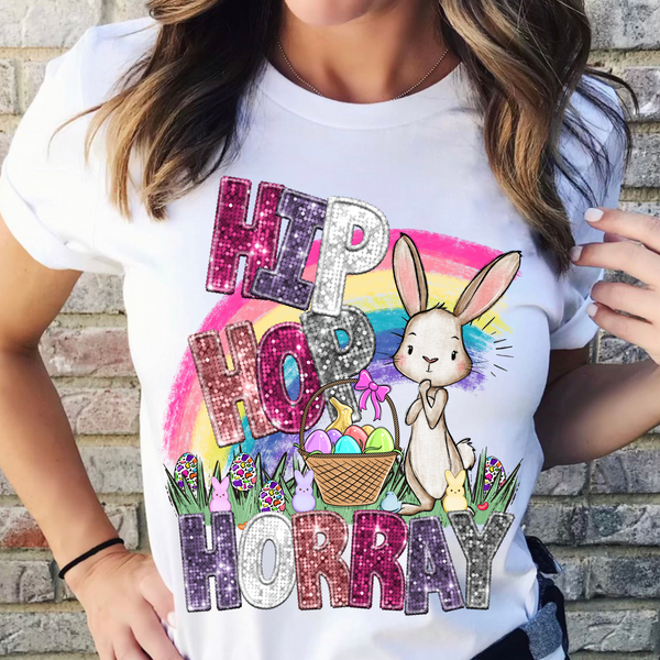 Hip hop horray sequin with bunny (CITY) 24291 DTF transfer