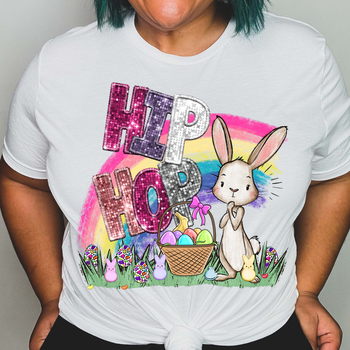 Hip hop sequin with bunny  (CITY) 24290 DTF transfer
