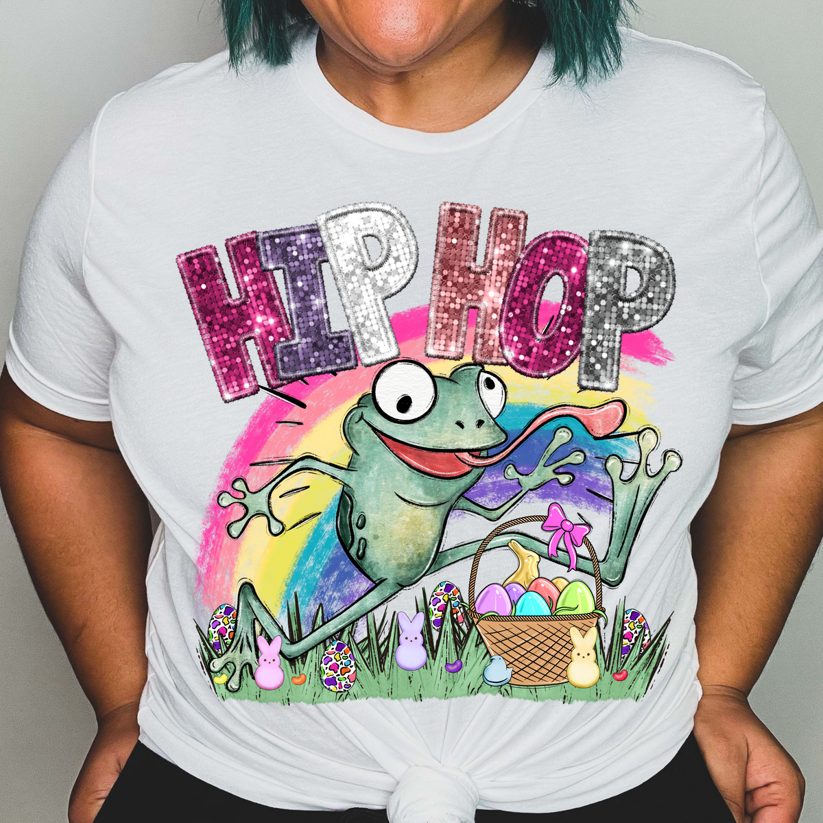 Hip hop frog with rainbow  (CITY) 24352 DTF transfer