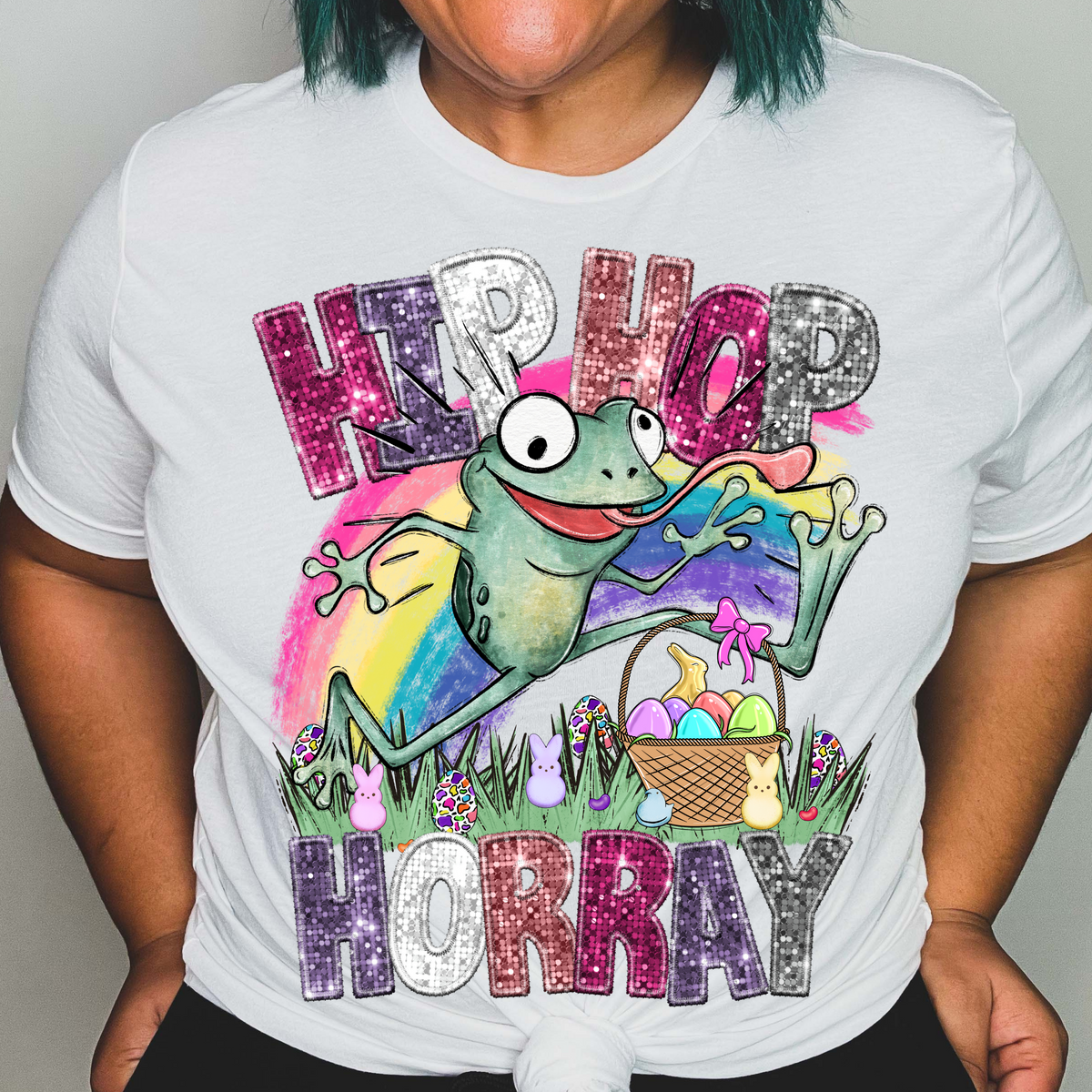 Hip hop horray frog with rainbow  (CITY) 24353 DTF transfer