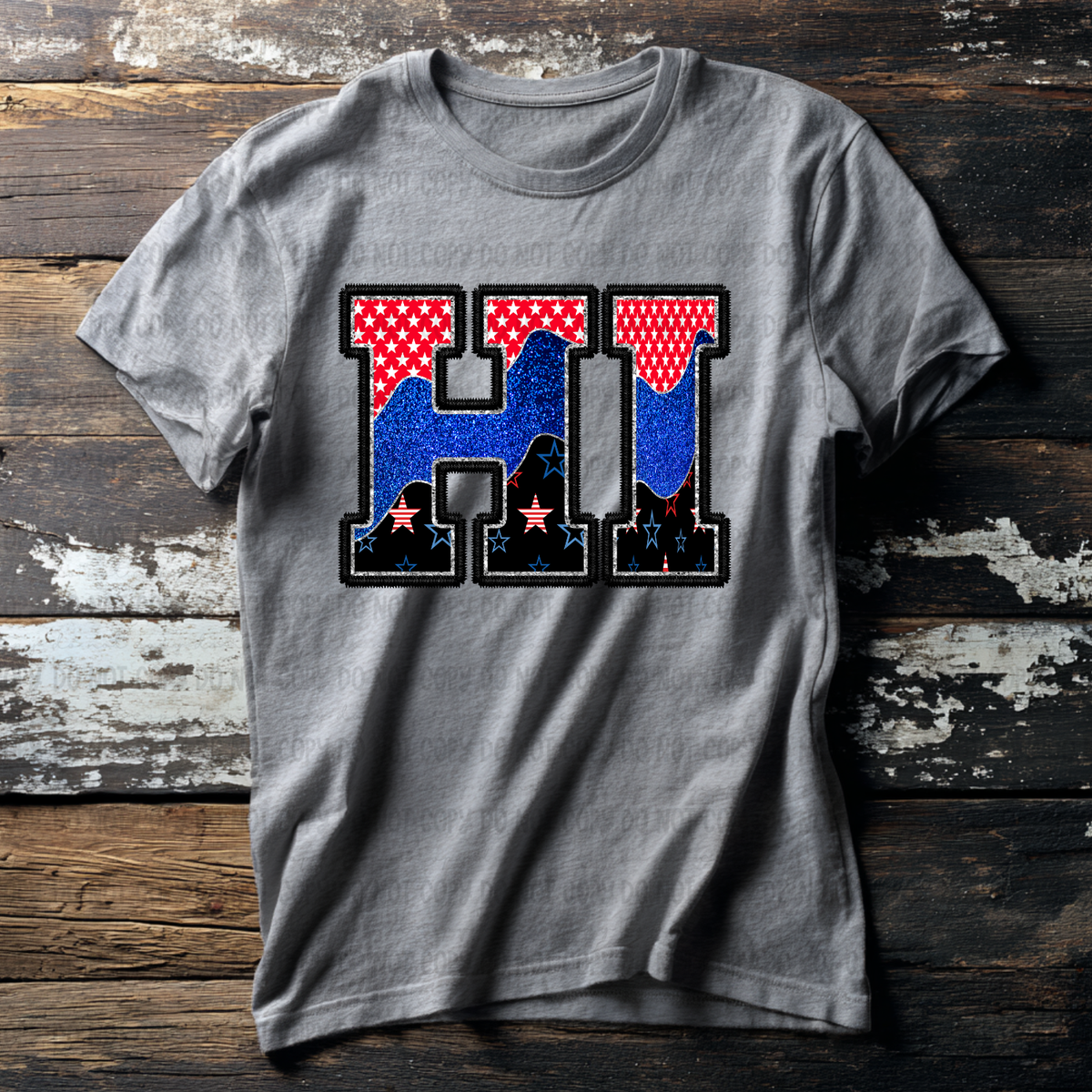 HI (red blue and black filled) (Revel) DTF Transfer