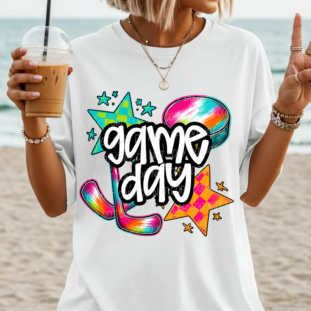 Game day hockey neon checker (City) DTF Transfer