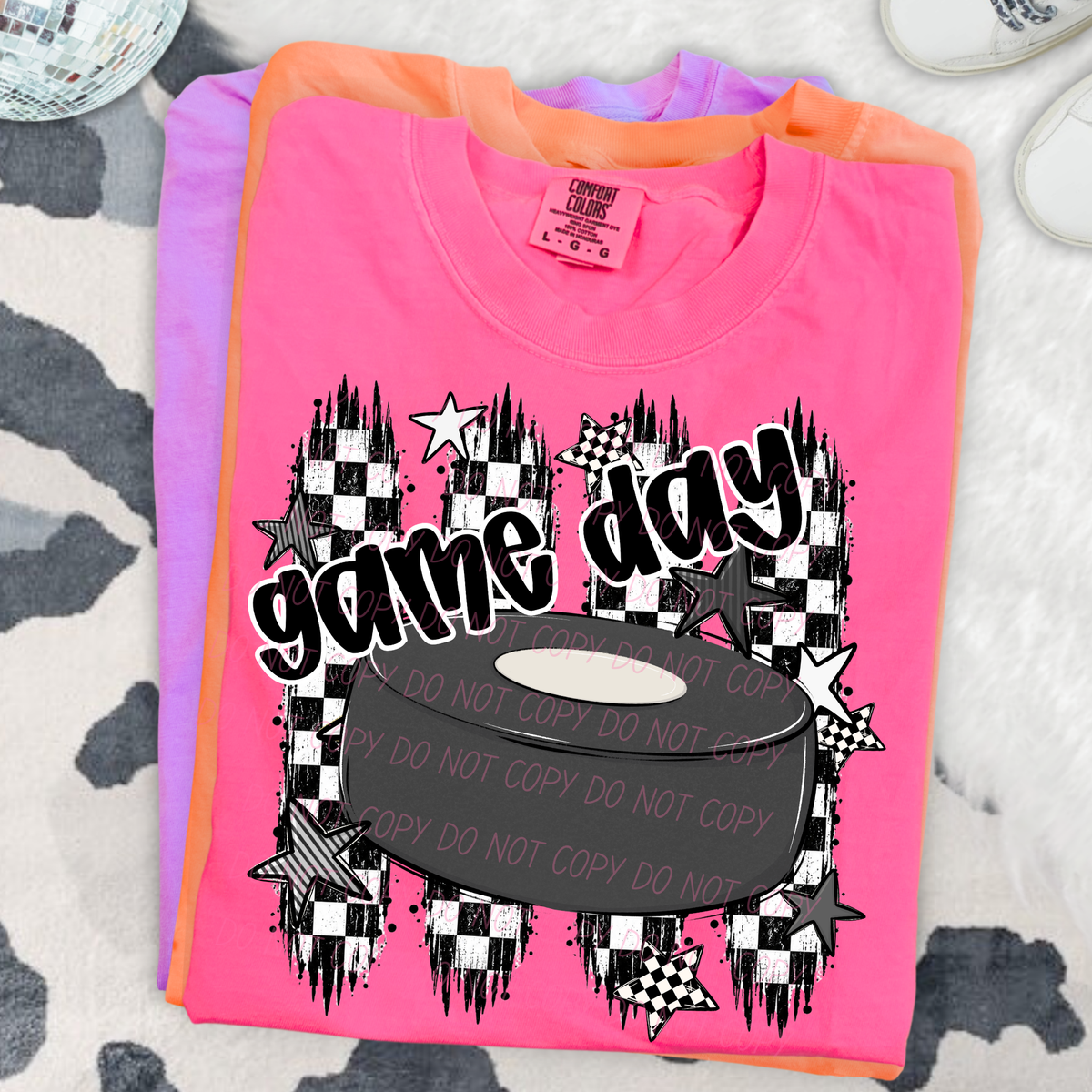 hockey game day checker sports black and white (city) DTF Transfer